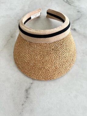 Helen Kaminski Natural Straw Visor with Black Trim